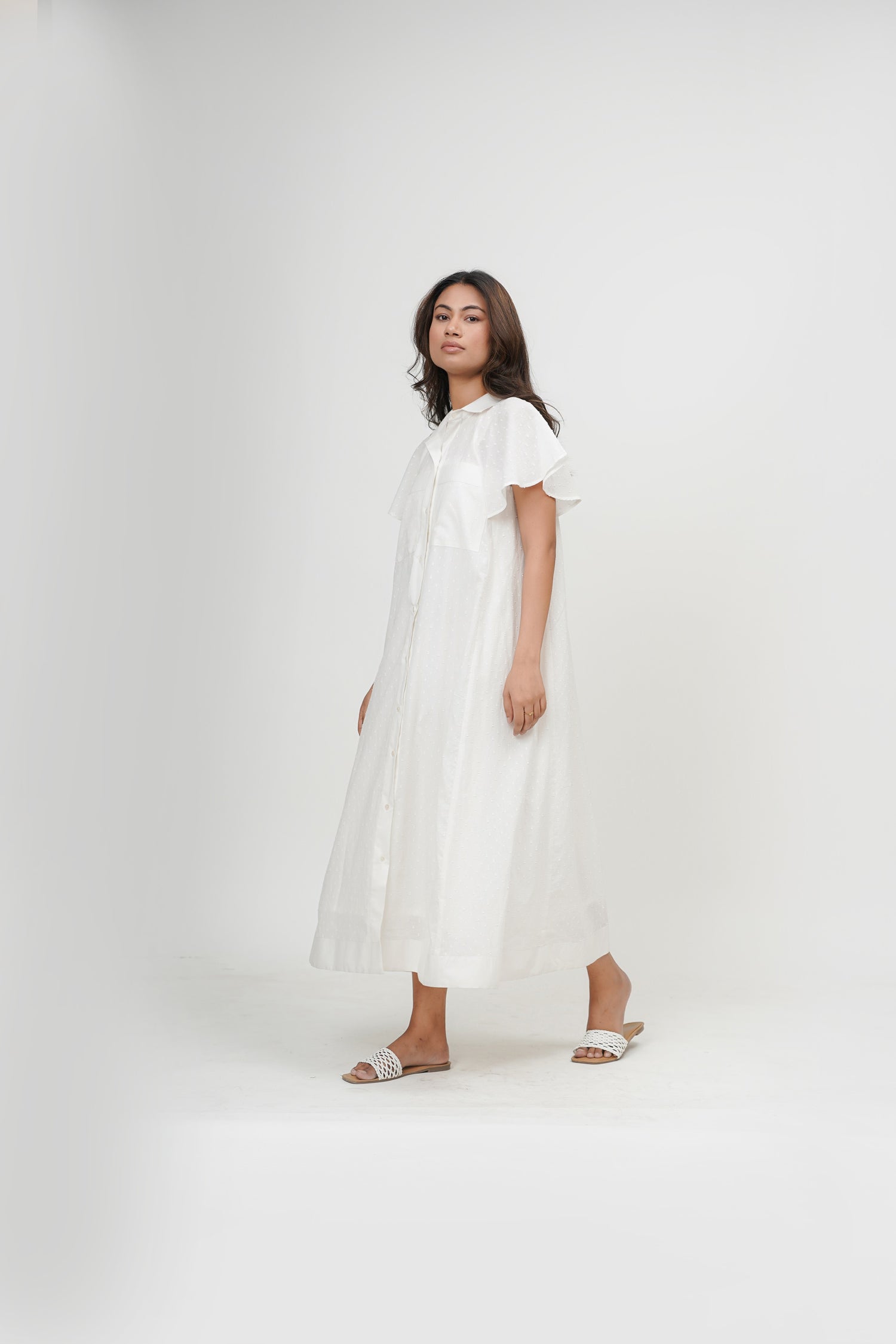 Blushing Pearl White Dobby Dress
