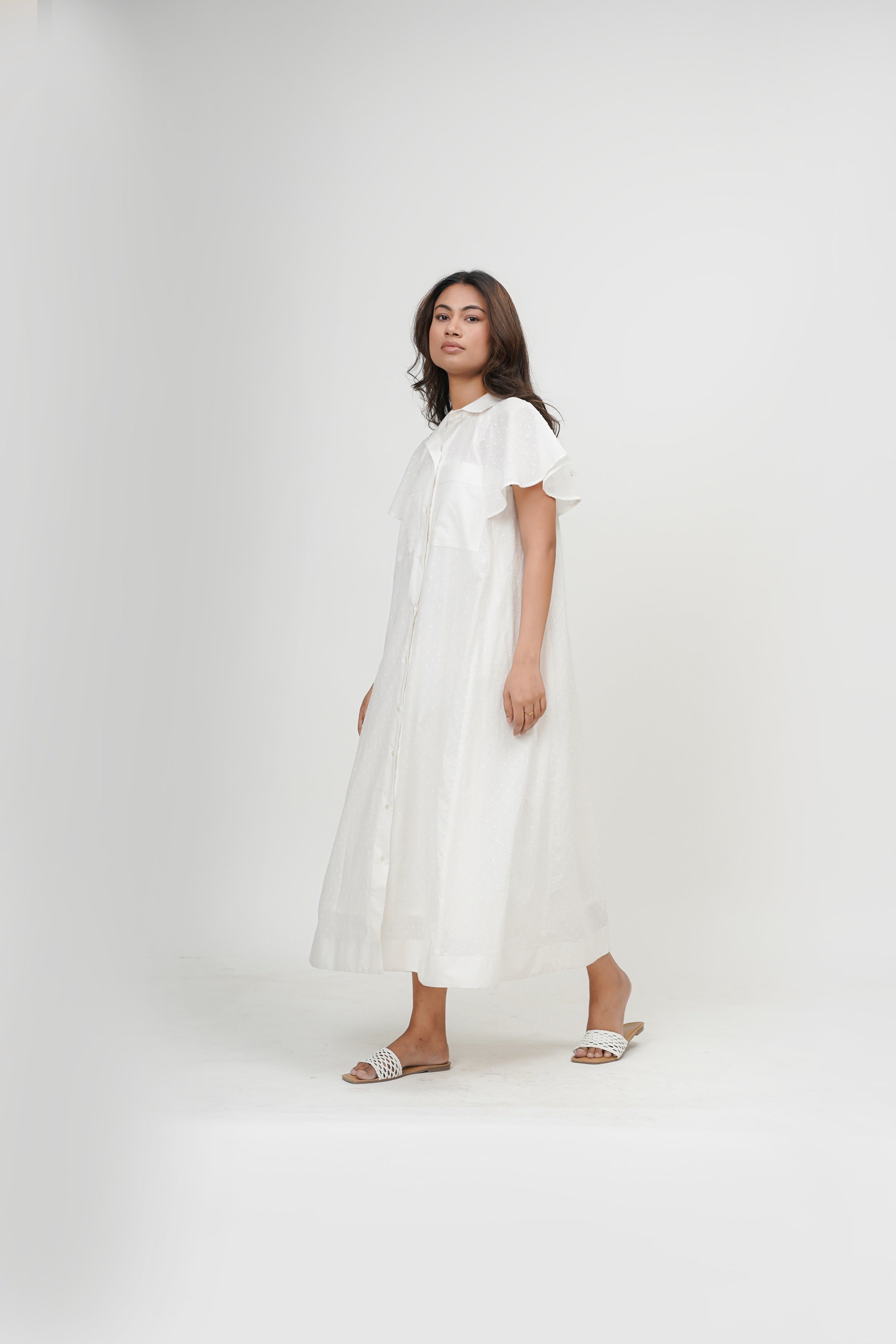 Blushing Pearl White Dobby Dress