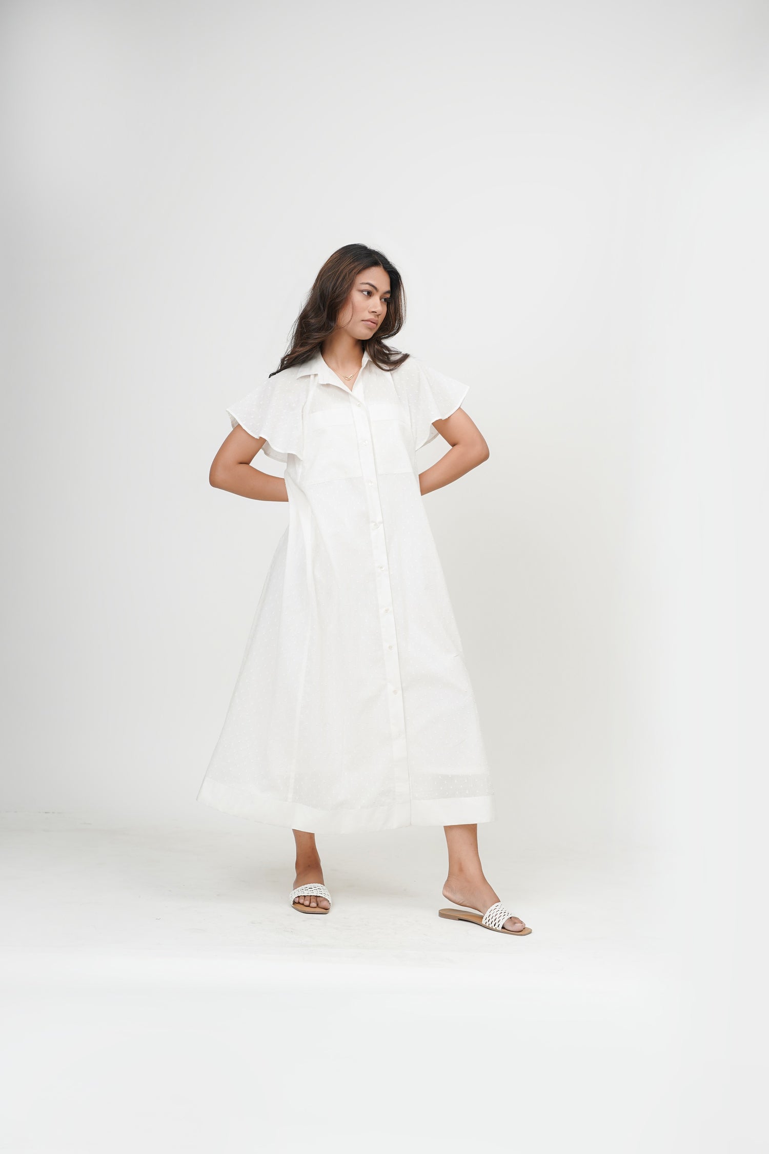 Blushing Pearl White Dobby Dress