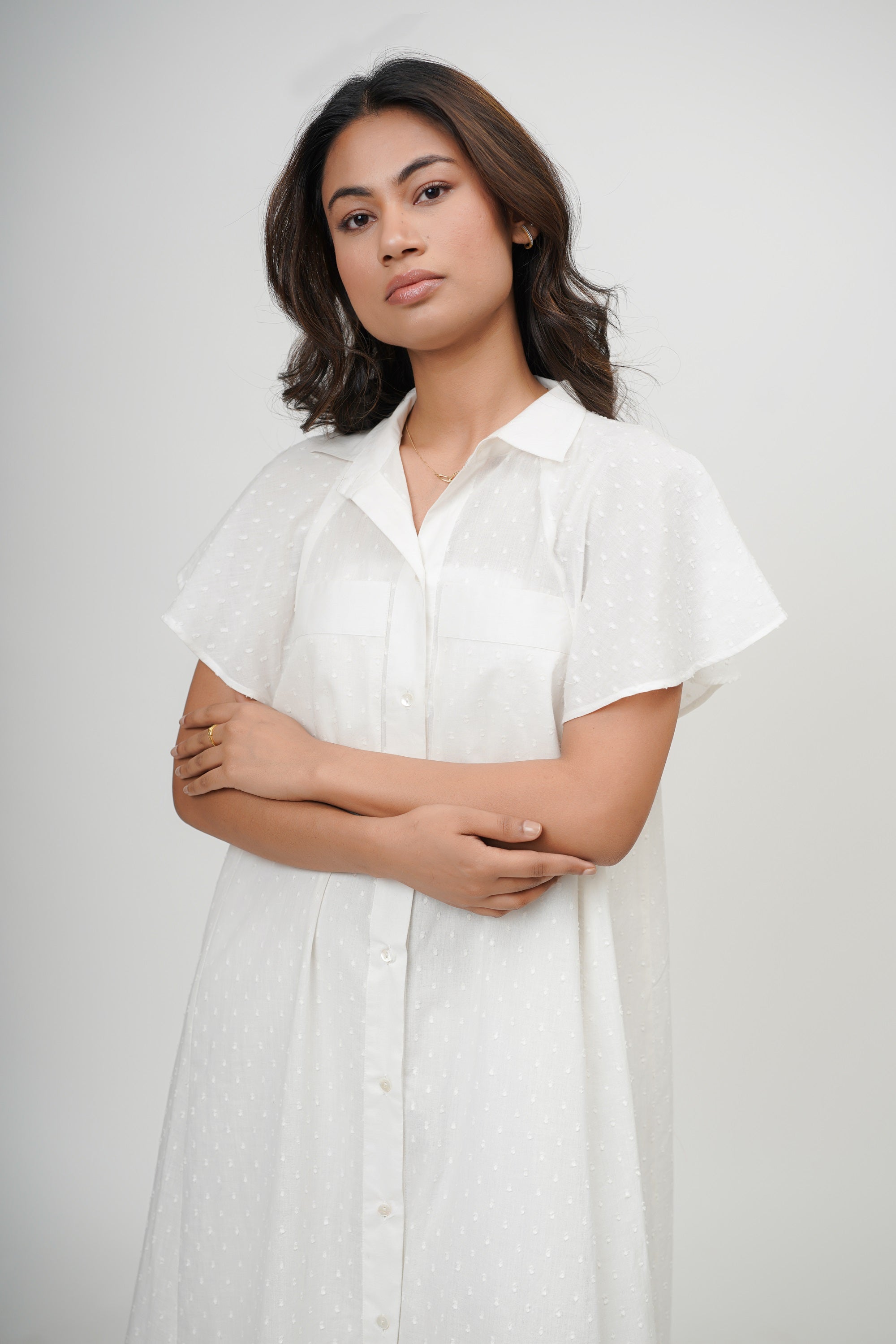 Blushing Pearl White Dobby Dress