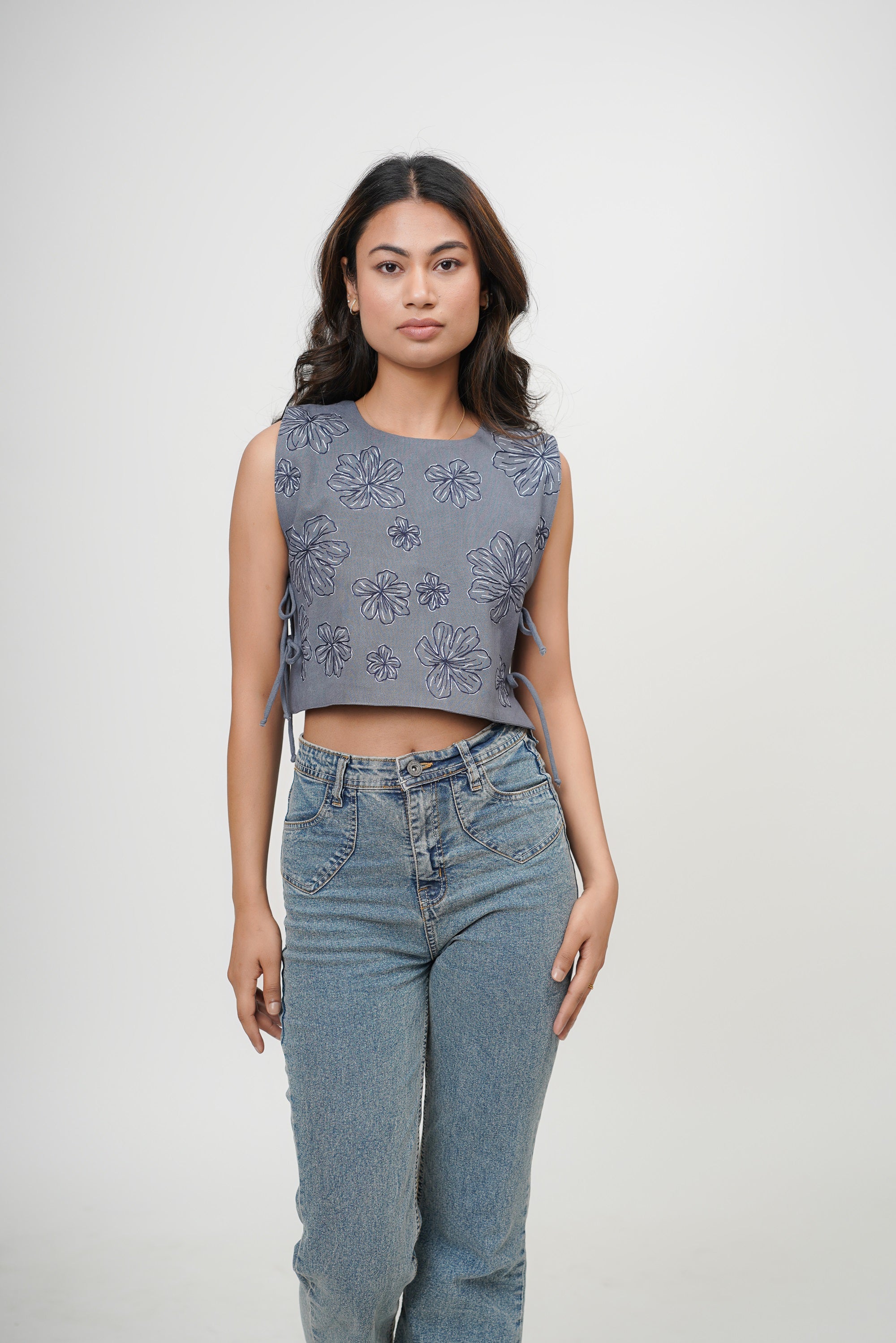 Terra Luna Blue Floral Bib Top