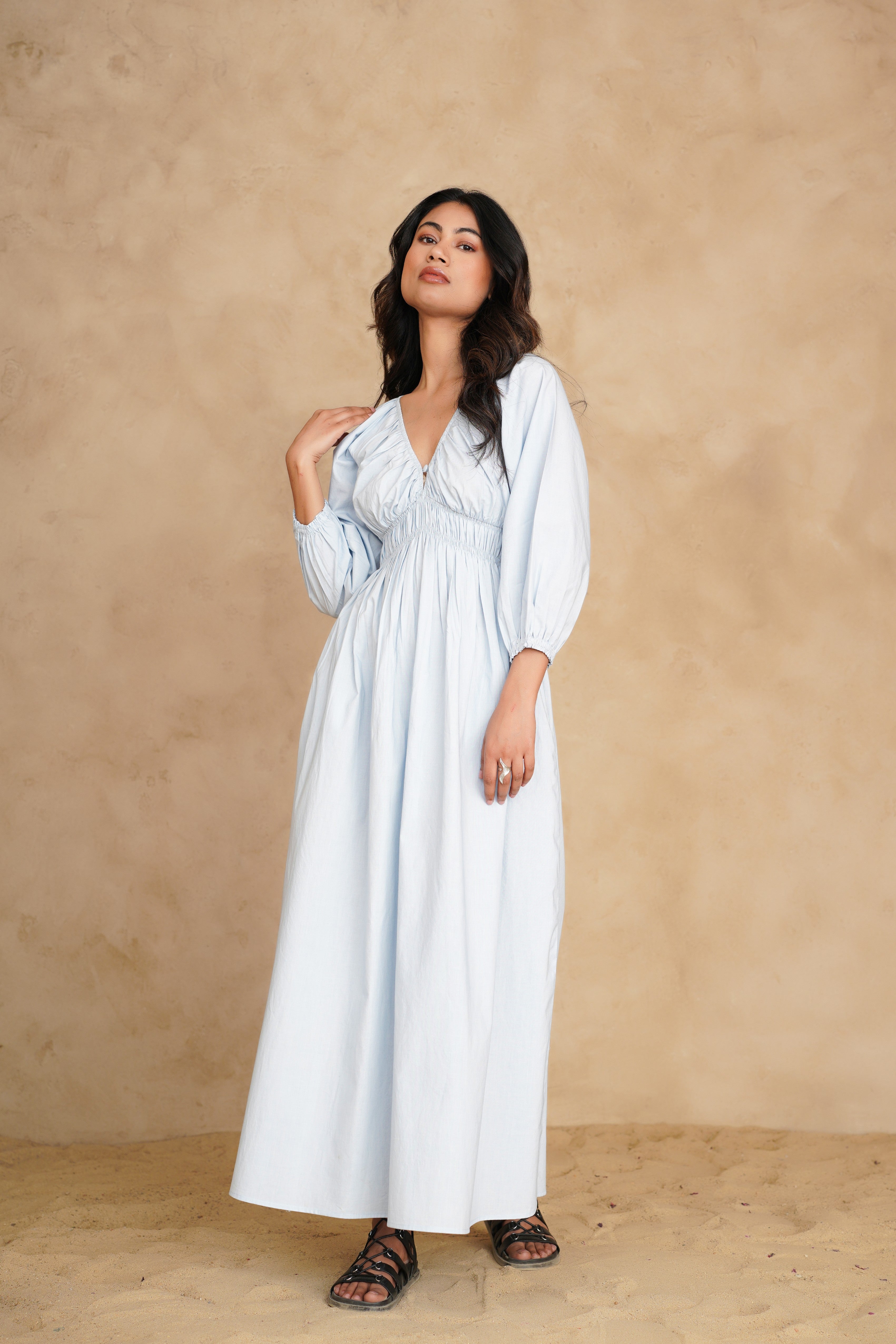 City Sky Blue Ecru Dress