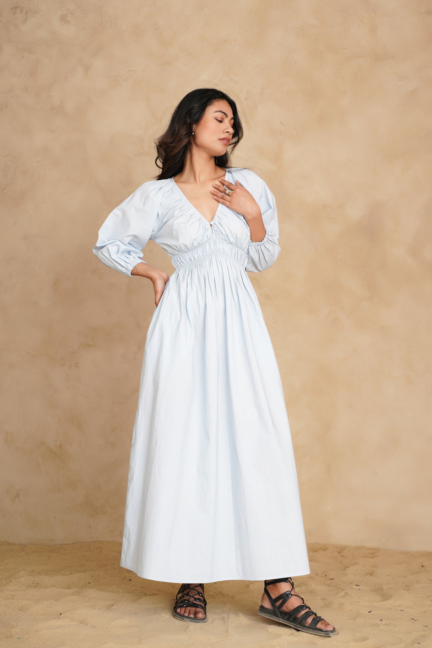 City Sky Blue Ecru Dress