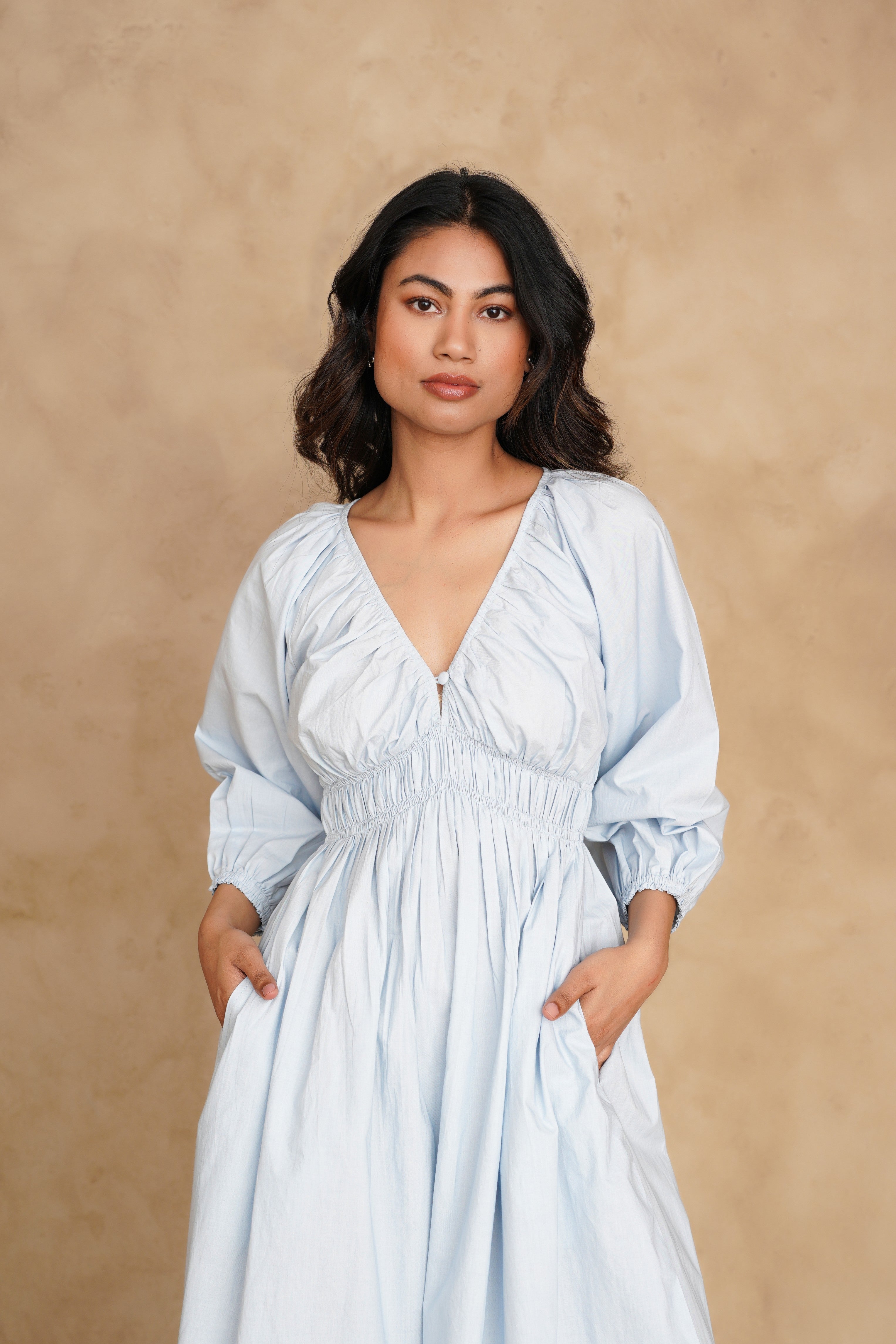 City Sky Blue Ecru Dress