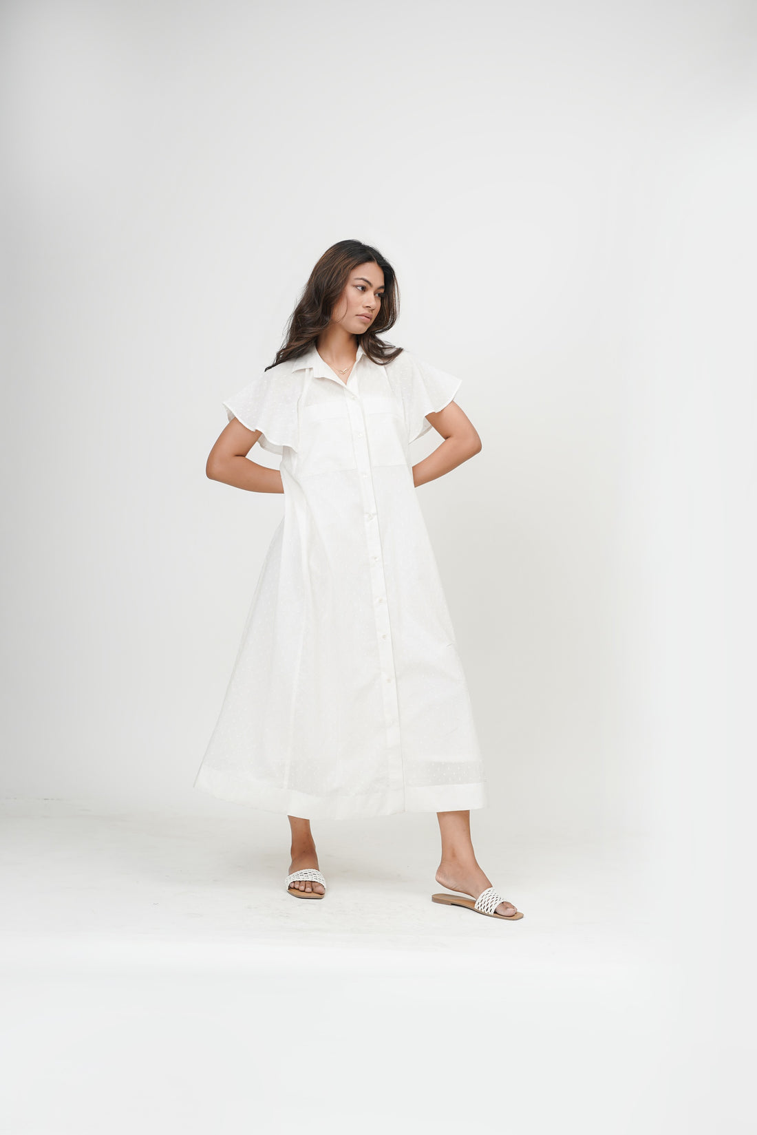 Blushing Pearl White Dobby Dress