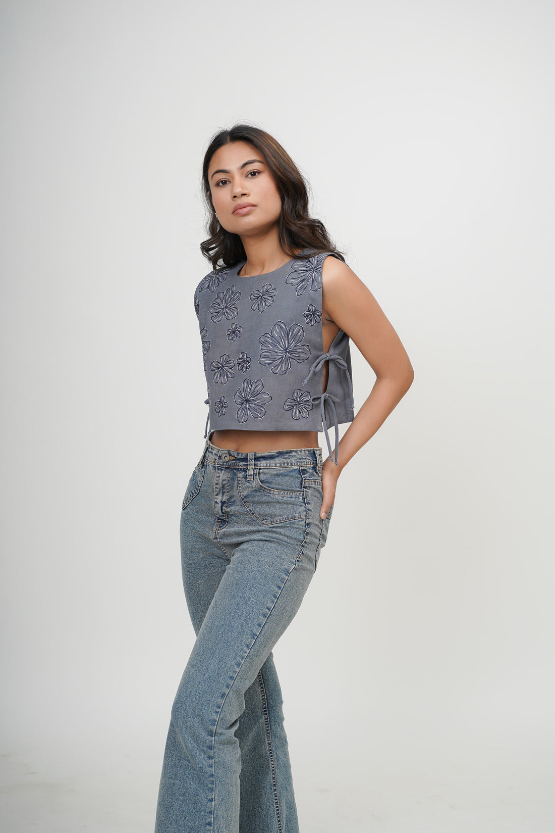 Terra Luna Blue Floral Bib Top